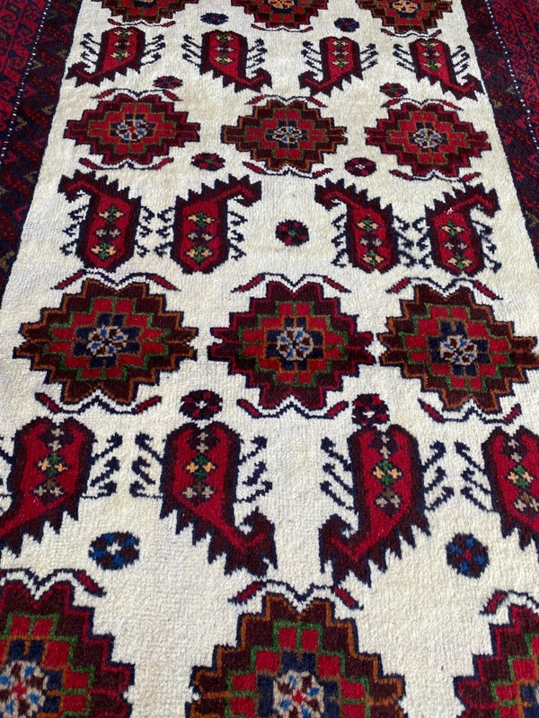 Handmade Afghan Tribal Accent Rug 3'x6' Geometric Paisley Design, Light Distress gallery