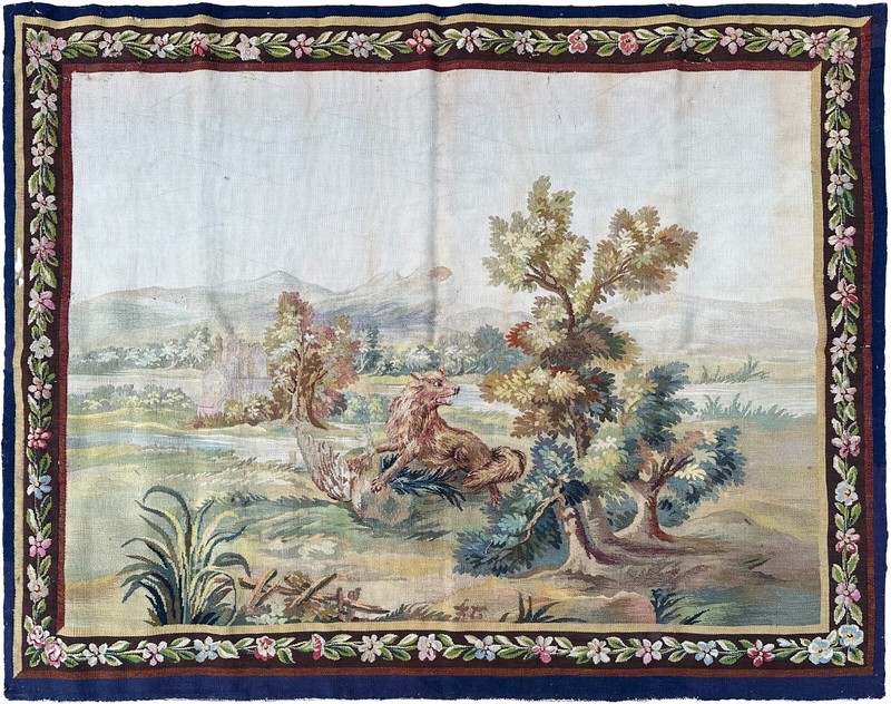3x4 Pair Antique French Handmade Tapestries Wool & Silk Decorative Wall Panels gallery