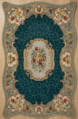 Sage and teal rug floral carpet French Aubusson area rug antique style rug
