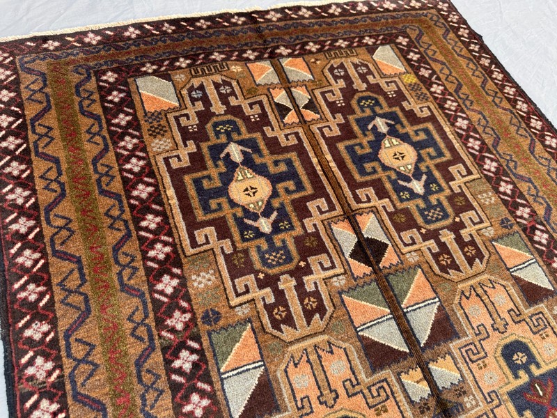 3'10x6'1 Vintage Afghan Hand Knotted Tribal Wool Rug | Geometric Nomadic Art Rug gallery