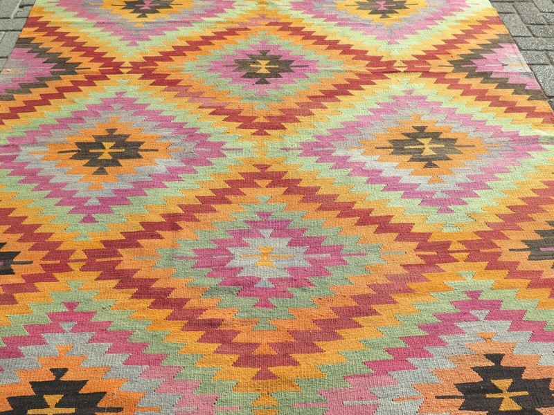 Antique Turkish Antalya Kilim, Large Rug, Handmade Wool Rug Carpet Tapis 80x108" gallery
