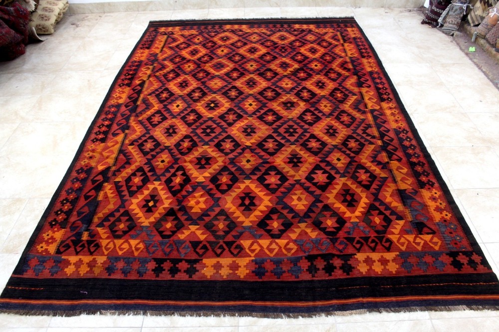 8X13 MAGNIFICENT MINT HAND KNOTTED VEGETABLE DYE DOUBLE SIDED SHIRAZI KILIM RUG