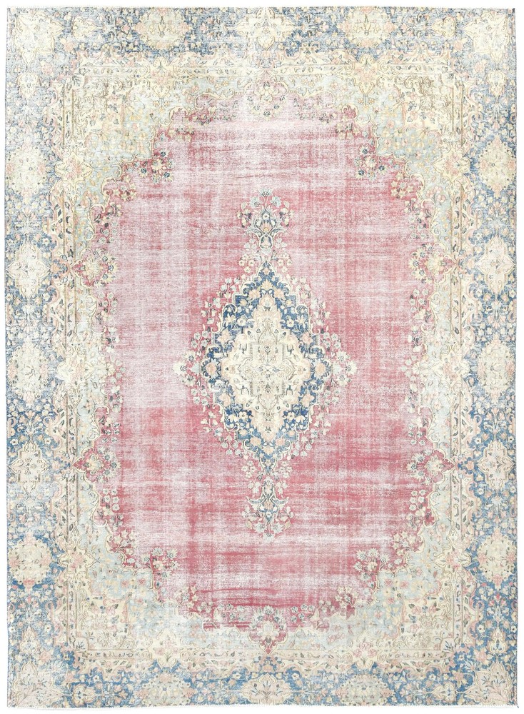 Handmade Muted Floral Distressed Oriental Rug Vintage Living Room Carpet 9X12 ft