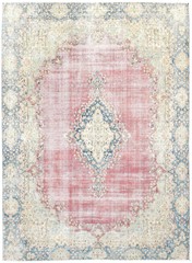Handmade Muted Floral Distressed Oriental Rug Vintage Living Room Carpet 9X12 ft