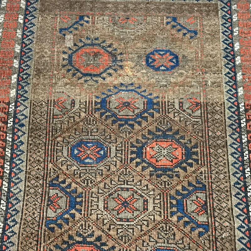 Authentic Antique Worn Afghan Carpet 36" x 69" gallery