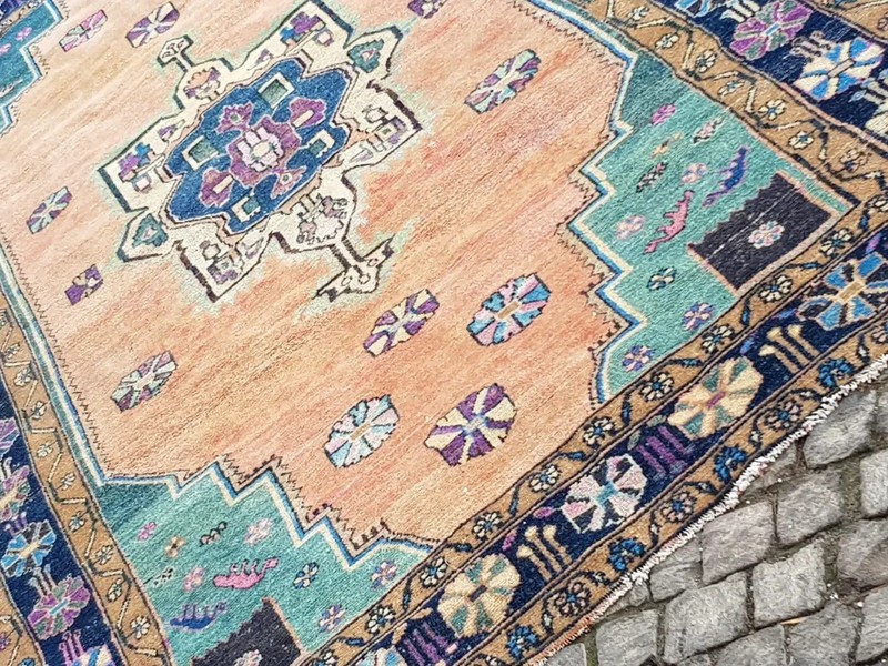 Persian Area Rug , 9.5 x 5 fT Hand knotted Vintage Colorful Rug , Blue gallery