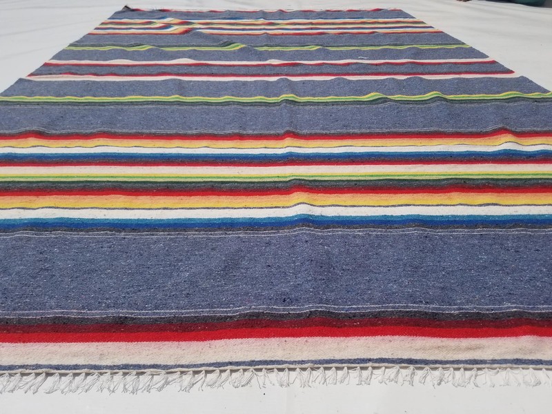 Vintage Traditional Handmade Mexican Serape Wool Multi Kilim 7.5x5.1ft gallery