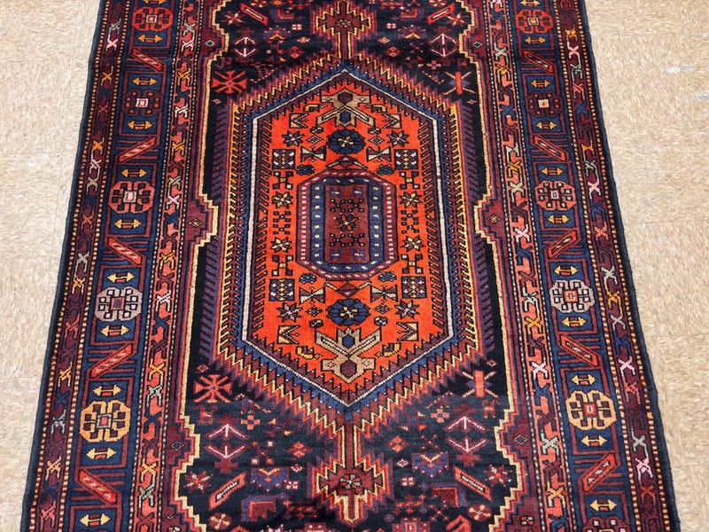 Vintage 5x10 Hand Knotted Zanjan Tribal Wool Oriental Area Rug Navy Geometric gallery