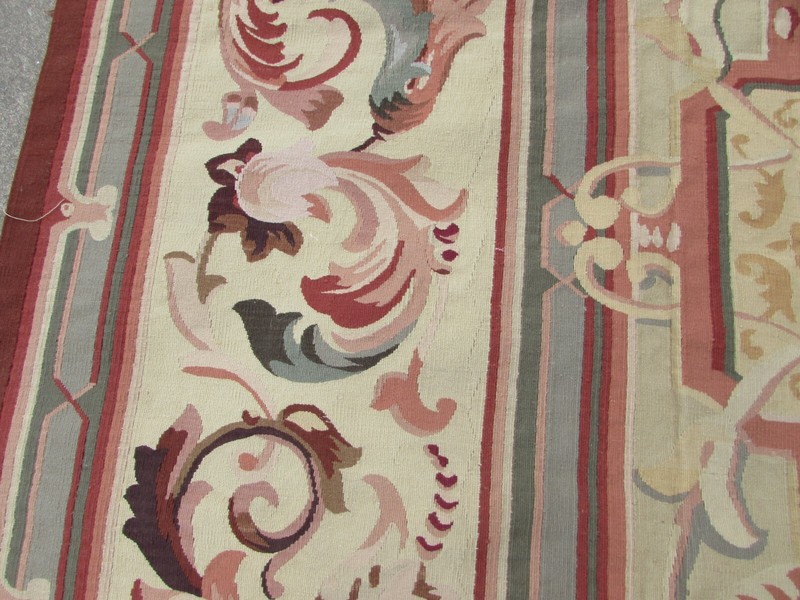 Vintage Hand Made French Design Wool Green Brown Original Aubusson 427X306cm gallery