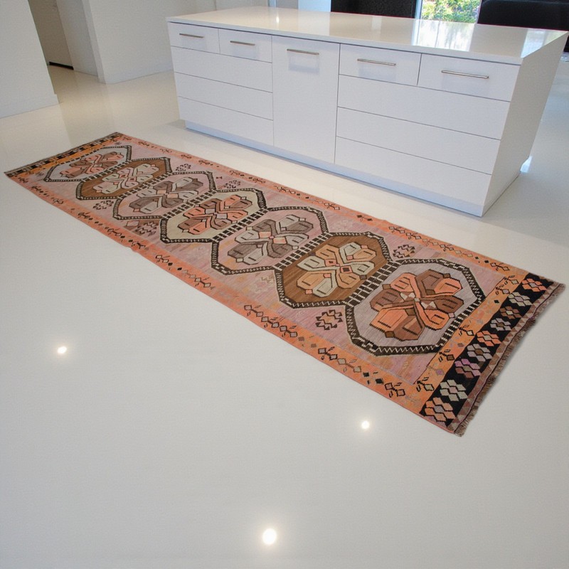 Vintage Turkish Rug Runner Handmade Halway Kitchen Decor Kilim Rug 4x13 approx gallery