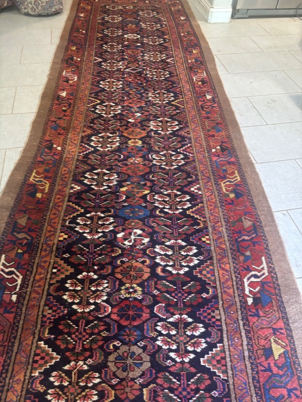 ANTIQUE RUUNER. HANDMADE ANTIQUE RUG. CARPET 17X3.9 gallery