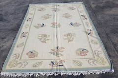 Vintage Handmade Turkish Oushak Style Floral Wool Kilim Rug 239×157 cm