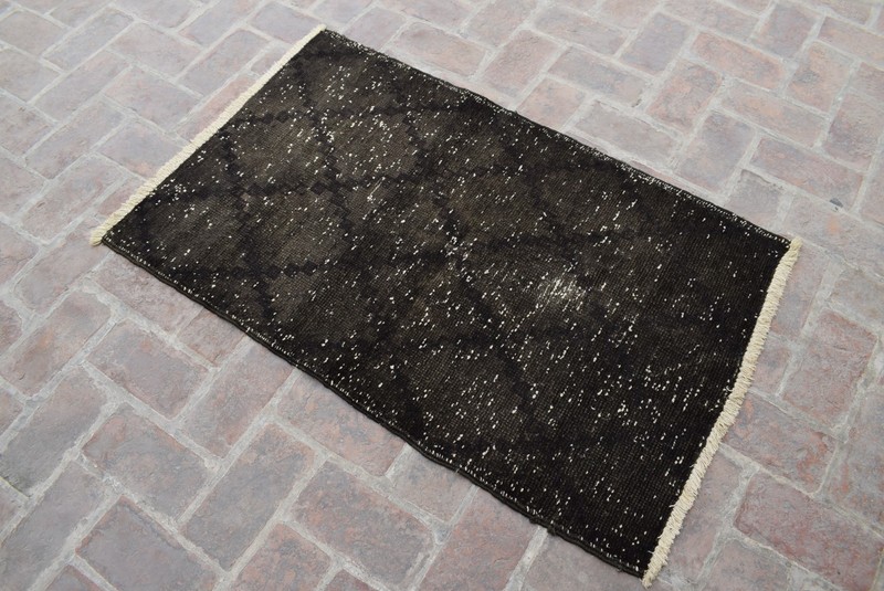 Vintage Moroccan Berber Rug Dark Grey Solid Wool Handmade Small Accent Area Rug gallery