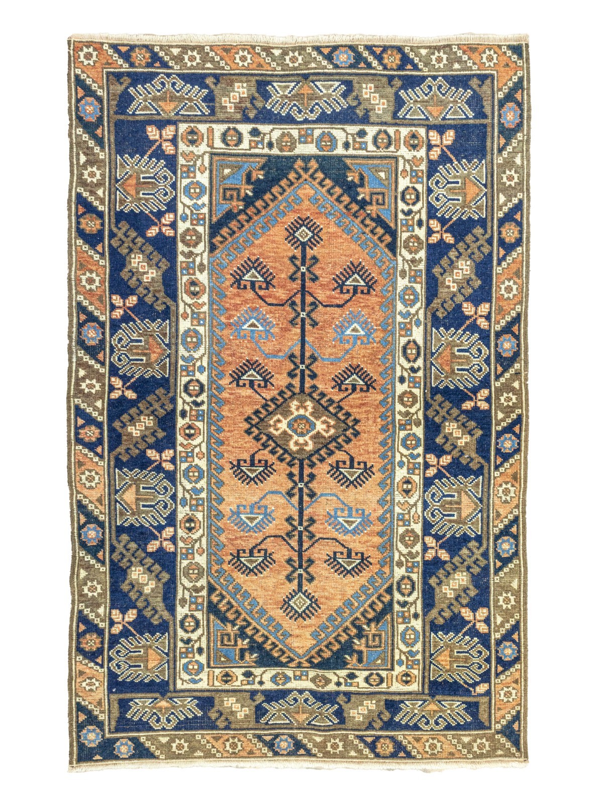 Vintage Turkish Oushak Rug 3.8x5.9 ft – Terracotta & Navy – Hand-Knotted Wool gallery