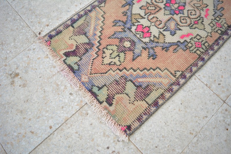 Pink Antique Turkish Hand Knotted Door Mat, 1.5x3.1ft, Multicolor Vintage Rug, gallery