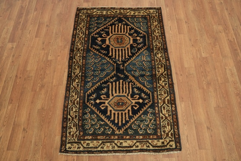 Hand-Knotted 3x5 Antique Accent Rug with Medallion Pattern in Blue Earth-Tone gallery