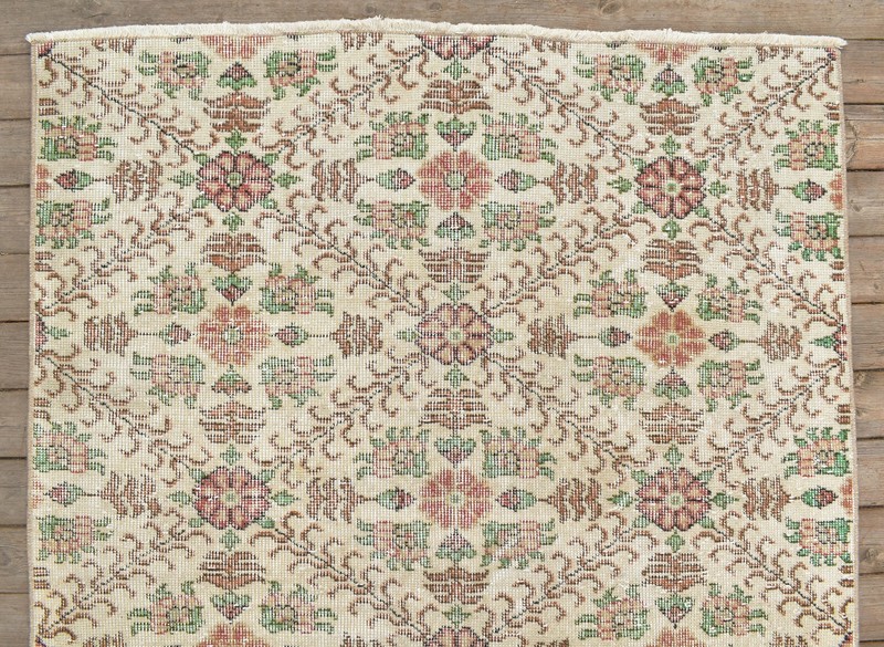 Turkish Rug 44''x79'' Vintage Muted Fashion Floral Beige Rug Carpet 3'7''x6'6'' gallery