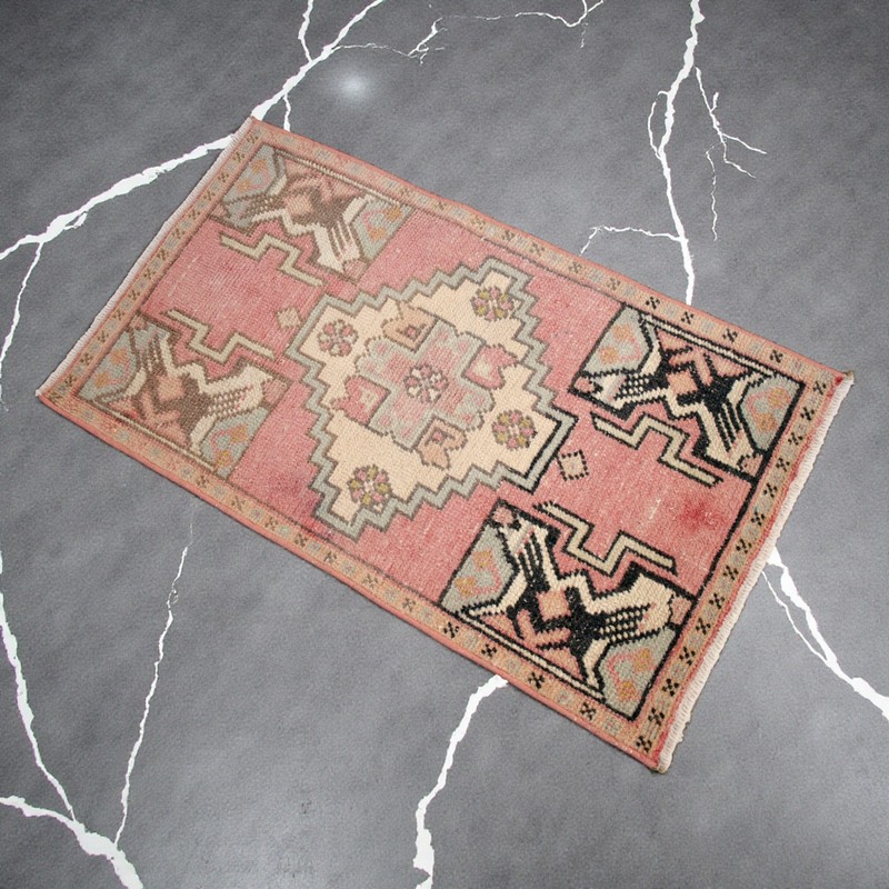 Vintage Doormat Turkish Rug Handmade Wool Small Rug, Kitchen Rug, 2x3 ft approx gallery