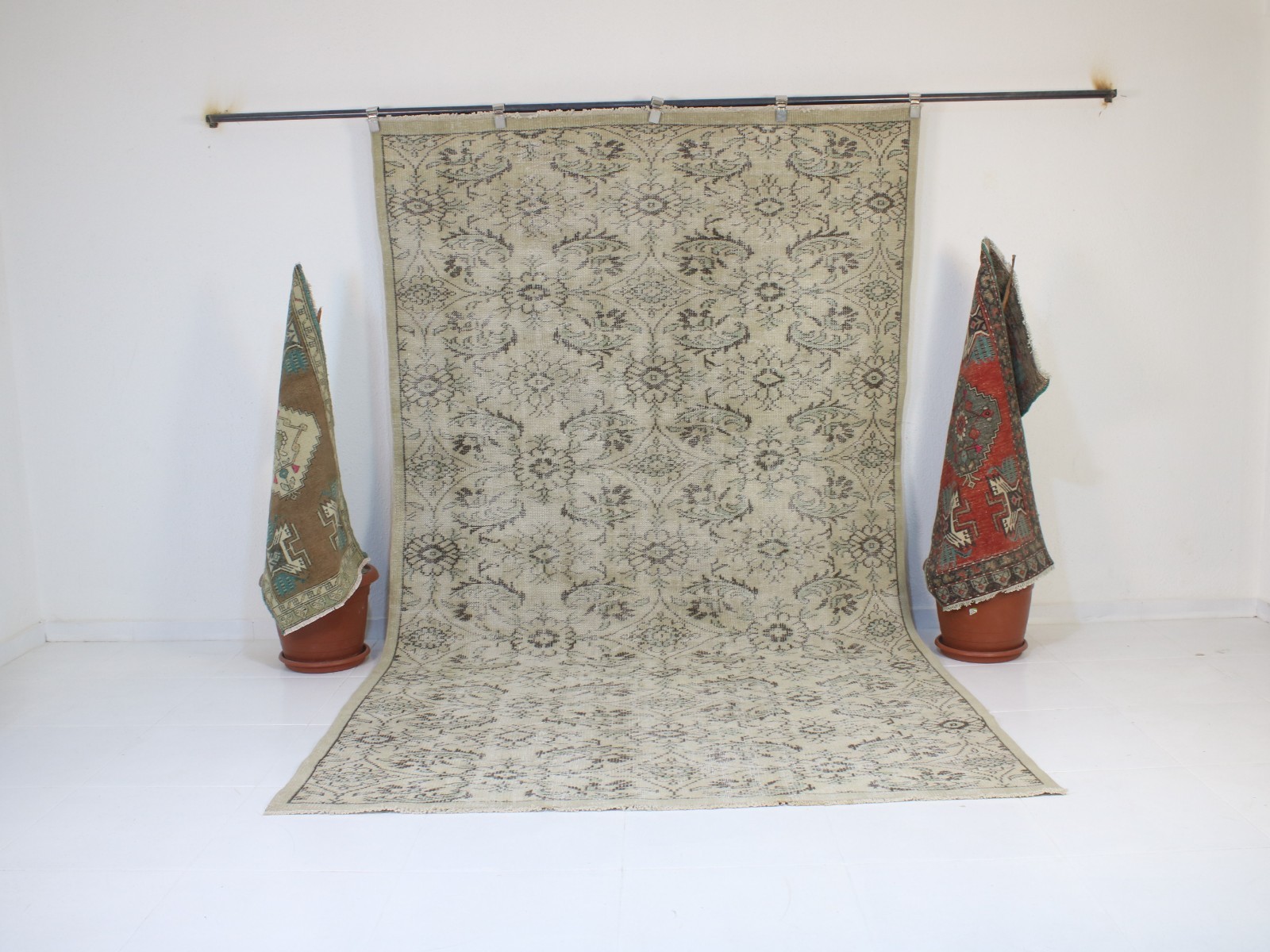 6x10 Turkish Handmade Area Rug Beige Green Floral Rug 5.8x9.9 ft gallery