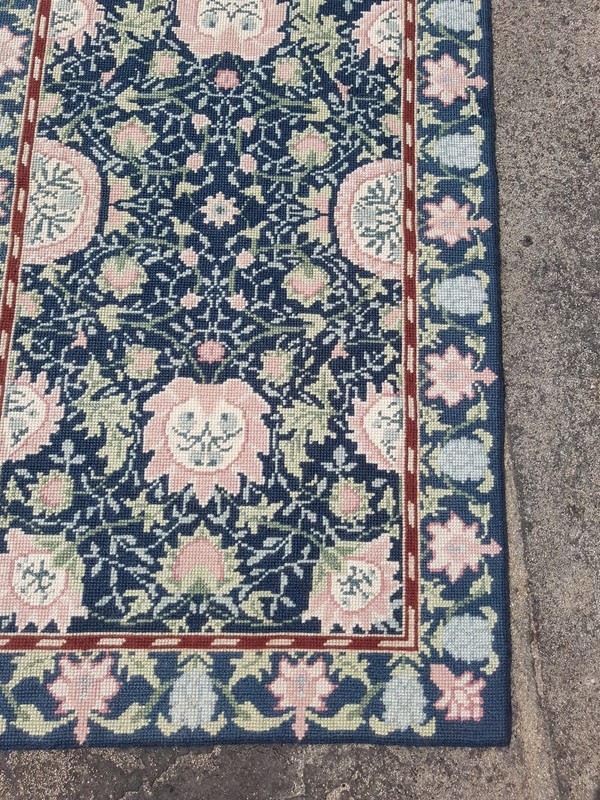 Vintage Handmade French Floral Needlepoint Wool Rug 120x68 cm gallery