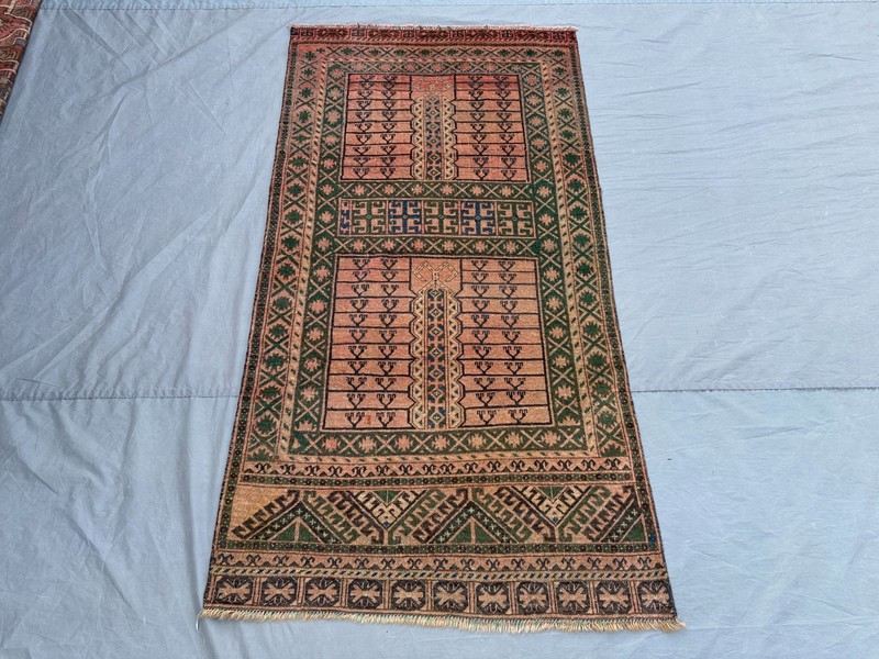 3'2 x 6 Antique Afghan Turkmen Parda Rug Hand Knotted Wool Tribal Terracotta Rug gallery