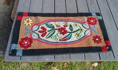 Antique Hooked Rug Flowers Bold Colors Circa 1930s