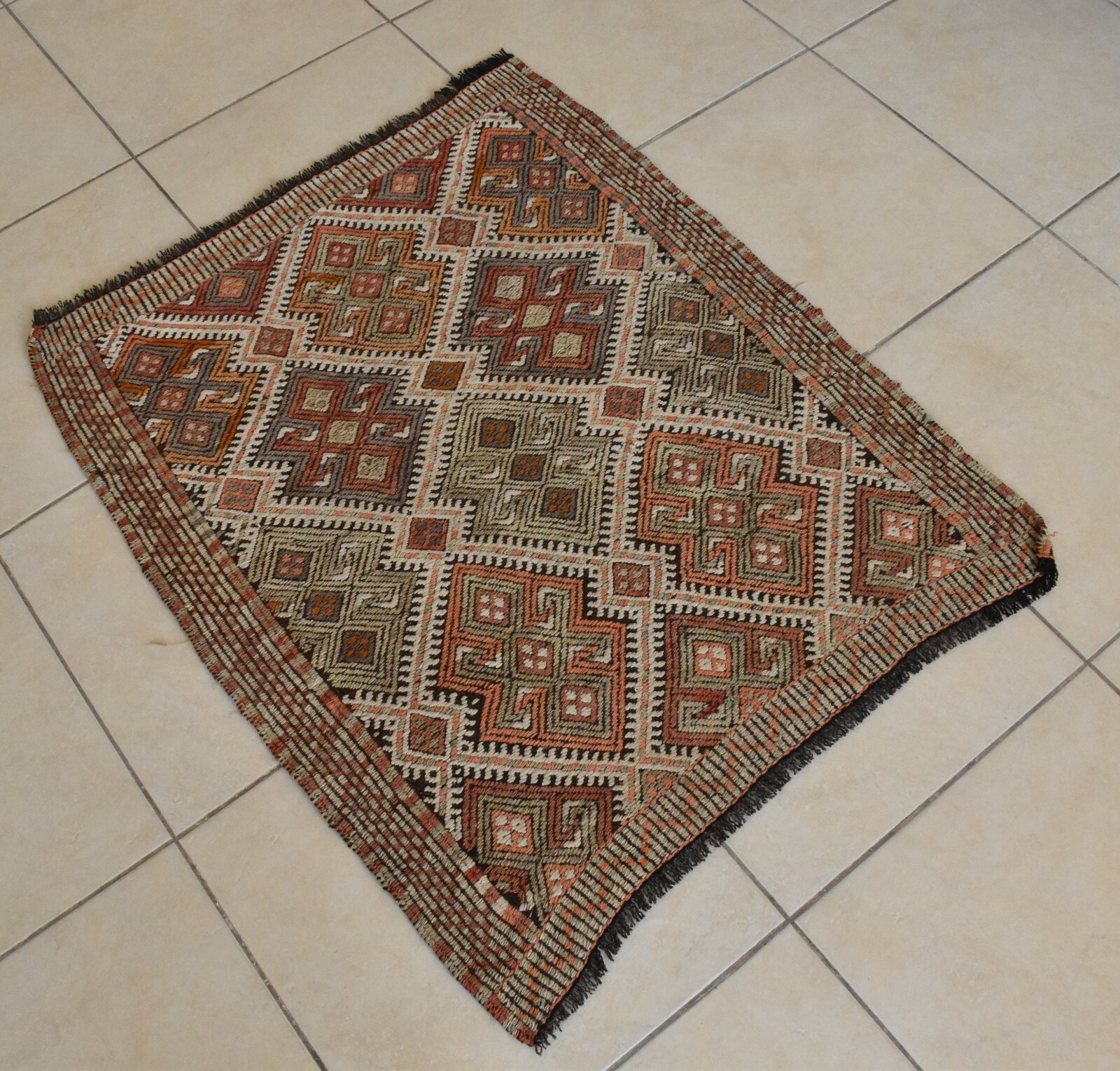 Small Kilim 2.6 x 3.3 ft Handknotted Entryway Hallway Door Mat Runner C51 gallery