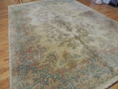 10×14 Antique Kermaan Oriental Area Rug wool IVORY Blue Rust plush pile