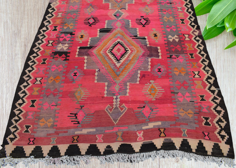 4'9 x 13 Vintage Geometric Flatweave Tribal Kilim Handmade Wool Area Rug 5 x 13 gallery