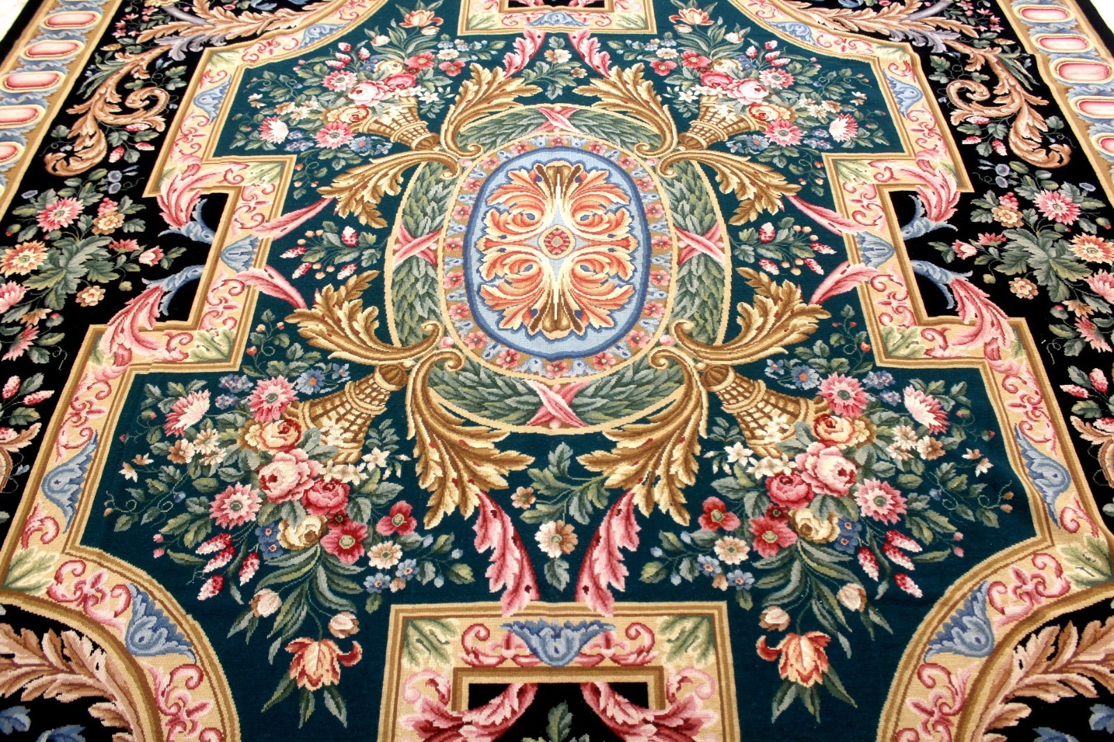 10X13 MAGNIFICENT ANTIQUE HANDMADE VEGETABLE DYE AUBUSSON NEEDLEPOINT WOOL RUG gallery