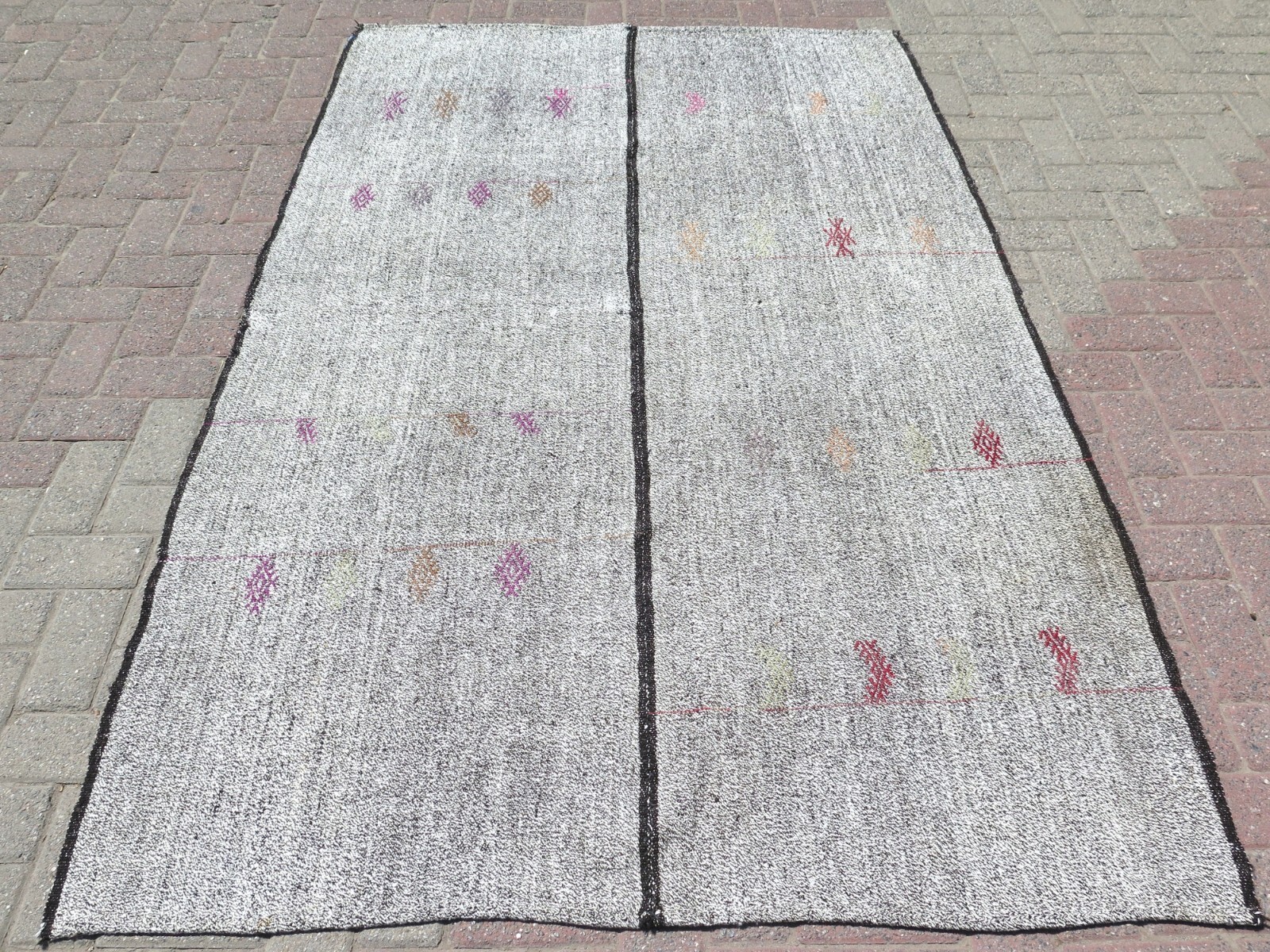 Vintage Minimalist Gray Turkish Rug, Handmade Carpet Kelim 57"x88" gallery