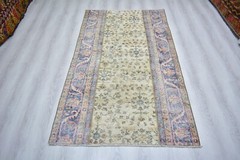 Blue Bordered Turkish Vintage Rug, 3.7×6.3ft, Blue Antique Handmade Floral Rug,