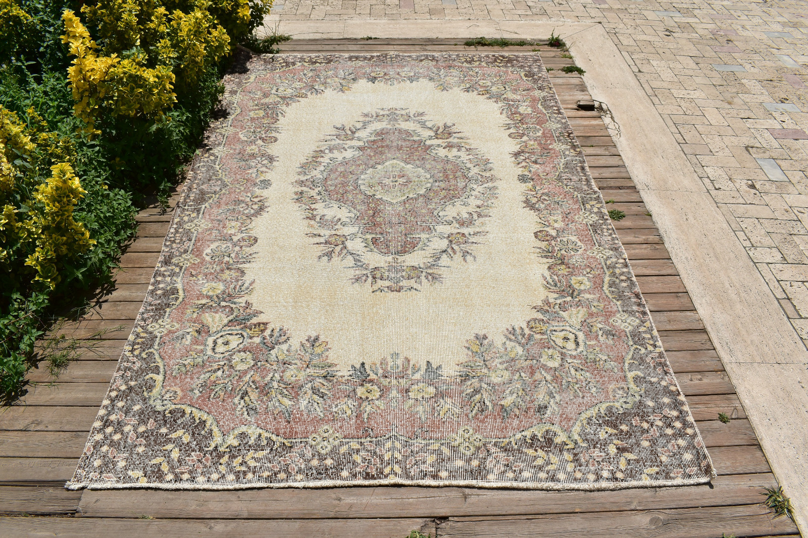 Turkish Oushak Rug 5x9 Vintage Rug AMAZING Beige Floral Oriental Rug 180x280cm gallery
