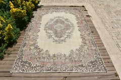 Turkish Oushak Rug 5×9 Vintage Rug AMAZING Beige Floral Oriental Rug 180x280cm