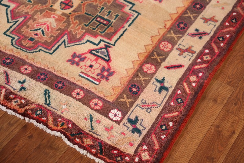 Vintage Peach Wool Hand-knotted Geometric Meshkin Hallway Runner Rug 4x11 Carpet gallery