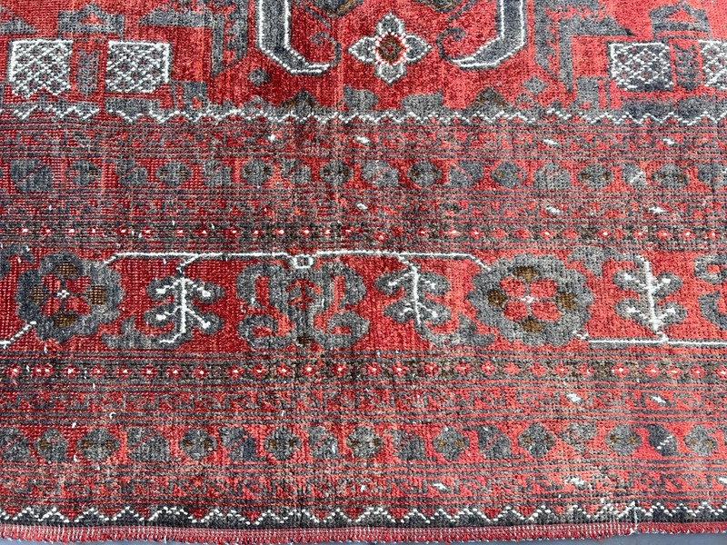 Antique Terracotta Afghan Turkmen Rug 7x10 ft Red Geometric Faded Persian carpet gallery