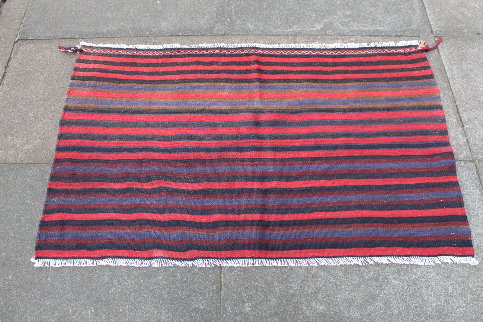 Kilim Vintage Traditional Hand Made Oriental Red Black Wool Kilim 88x113cm gallery