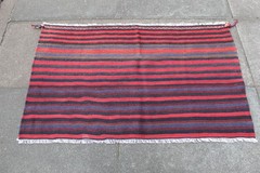 Kilim Vintage Traditional Hand Made Oriental Red Black Wool Kilim 88x113cm