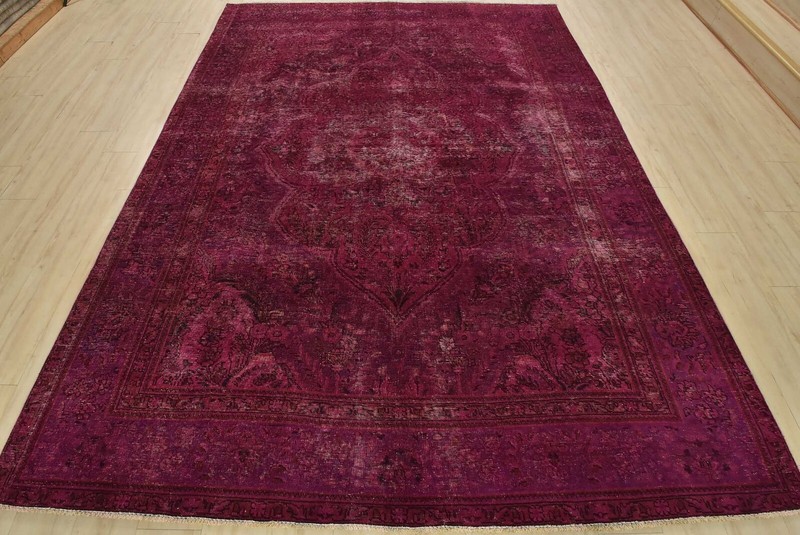 Vintage Overdyed 8’1” x 10’8” Pink Distressed Wool Hand-Knotted Oriental Rug gallery