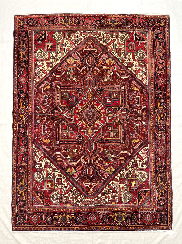 Hand Knotted Heriz Tribal Wool Area Rug 8x11 Large Red Blue Geometric Vintage gallery
