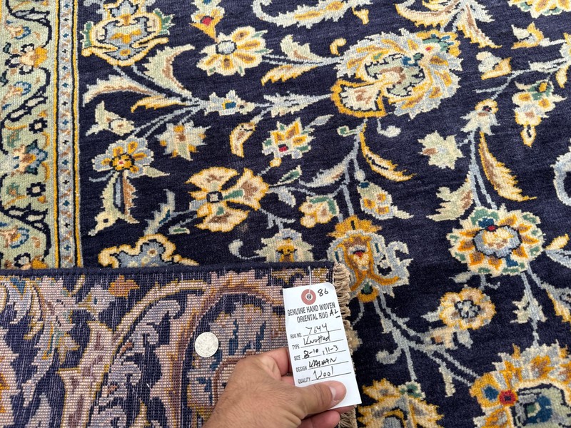 BLUE ORIENTAL RUG 9x11 HAND-KNOTTED ANTIQUE vintage handmade navy blue gold 9x12 gallery