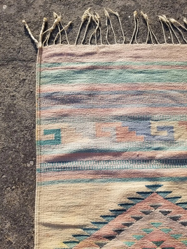 Distressed Vintage Traditional Handmade Mexican Wool Multicolor Kilim 4.5x2.5 ft gallery