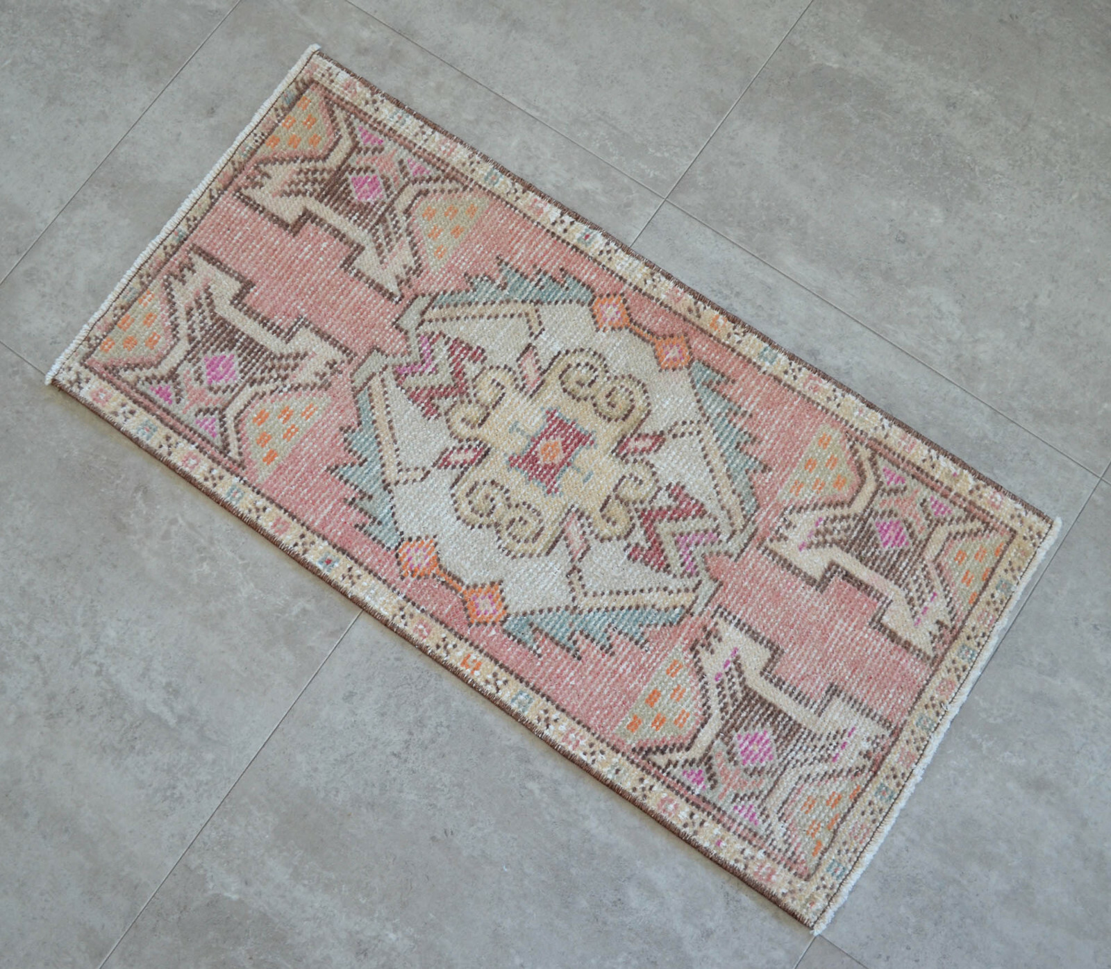 Vintage Distressed Small Area Rug Hand Knotted Oushak Rugs Yastik -1'5"x2'10" gallery