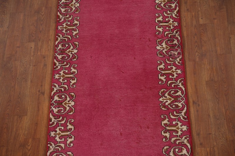 Vintage Pink Tebriz Bordered Handmade Runner Rug 2' 6" x 15' 3" Hallway Carpet gallery