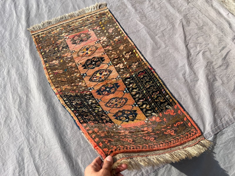 Antique Afghan Turkmen Faded Rug 2x4 Small Hand Knotted Terracotta Muted Carpet gallery