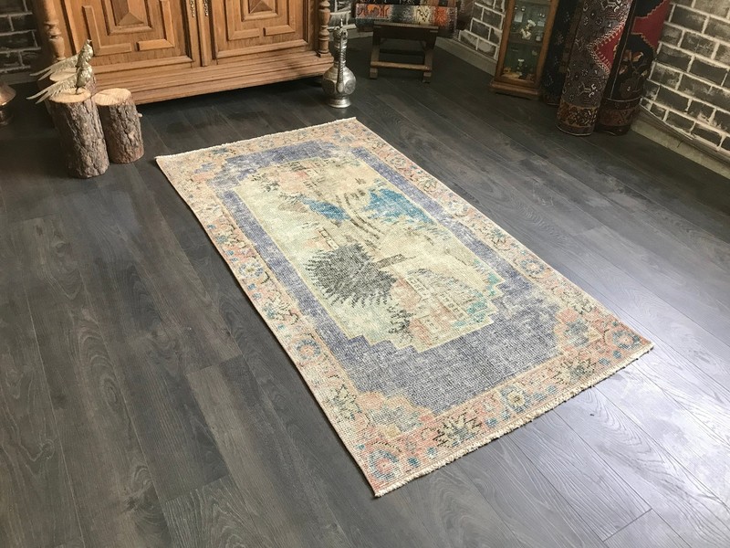 3.1x5.5 Medium Vintage Blue Turkish Oushak Rug gallery
