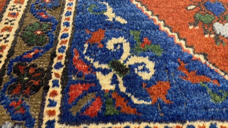 Rare Antique 1900-1930s Wool Pile Natural Dye Tribal Rug 1’11”x 3’11” gallery