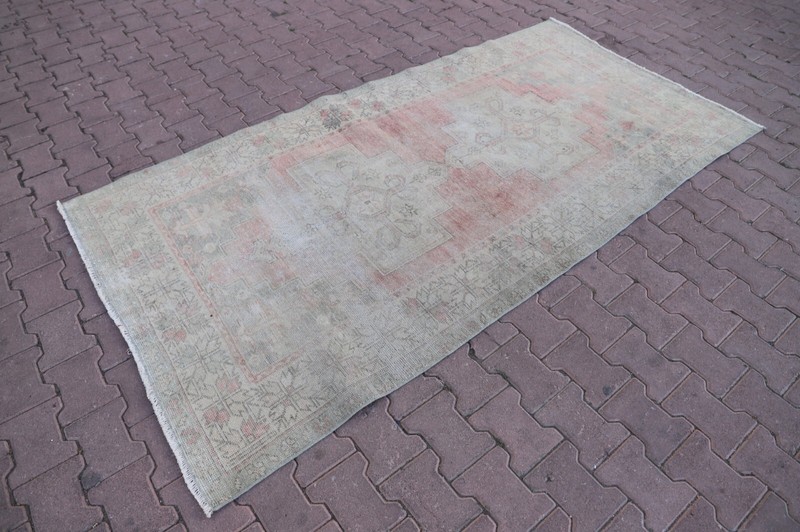 Medallion Beige Accent Rug Turkish Hand Knotted Oriental Oushak Carpet 4x8ft gallery