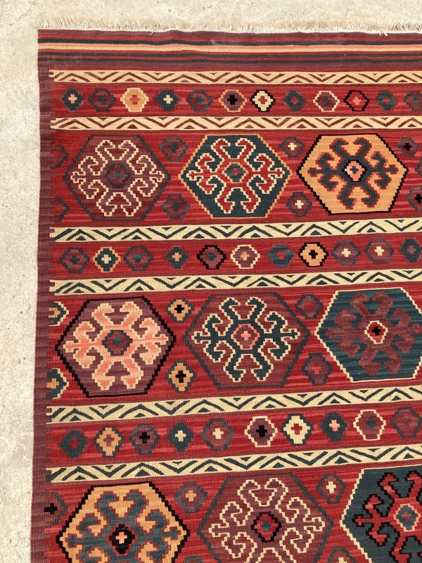 Vintage Traditional Handmade Bukhara Geometric Wool Kilim Floor Rug 400x284 cm gallery