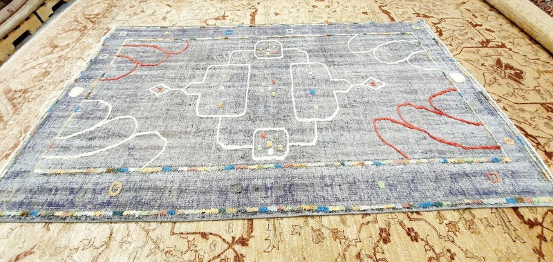 Bohemian Vintage 1960 Wool Pile Overdyed Oushak Contemporary Rug 5'7" x 9' gallery